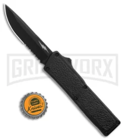 Thunder Black D/A OTF Automatic Knife - Black Serrated 7 Thunder Black D/A OTF Automatic Knife - Black Serrated -Grindworx Shop Thunder Black DA OTF Auto Black Serr GX 34186 jr bottlecap large