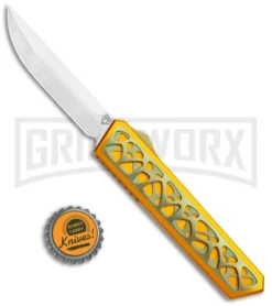 Vespa Knives Dark Star OTF Orange W/Gold Titanium Inlays- Satin Plain M390 -Grindworx Shop Vespa Knives Dark Star OTF Orange Gold Ti Inlays M390 GX 36169 jr bottlecap large