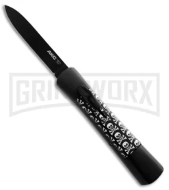 AKC Concord Jolly Roger OTF Automatic Knife - Flat Grind Black Plain