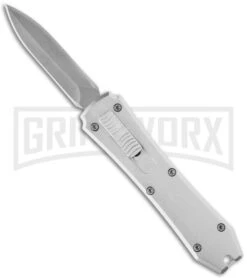 Coffin Blaster Metallic Silver DA/OTF Automatic Knife - Bead Blast Plain