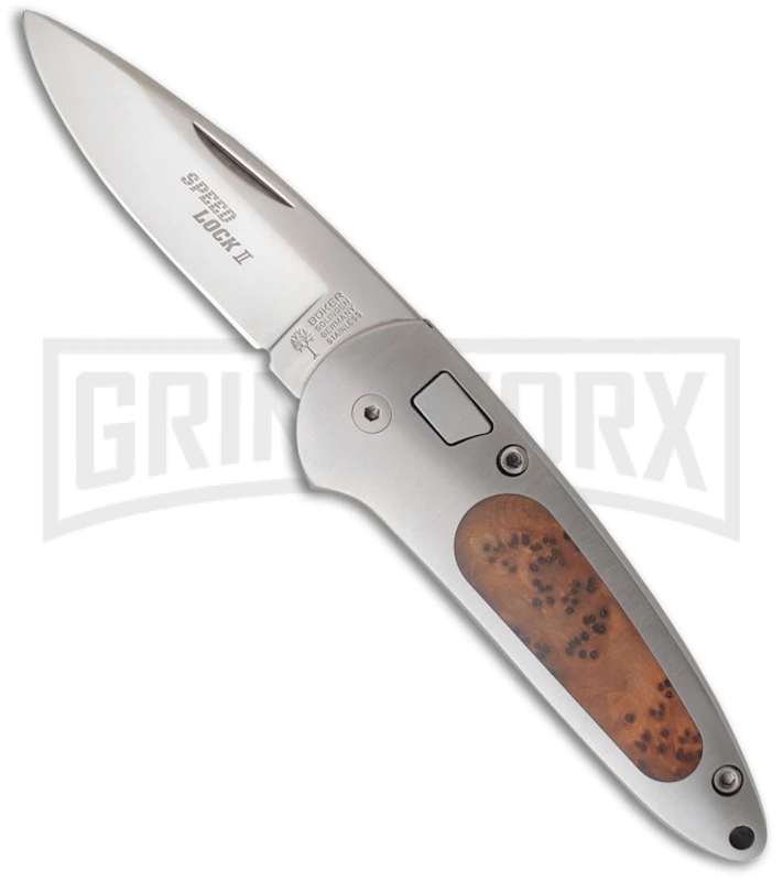 Boker Top Lock II Thuya Wood Automatic Knife - Satin Plain 1 Boker Top Lock II Thuya Wood Automatic Knife - Satin Plain