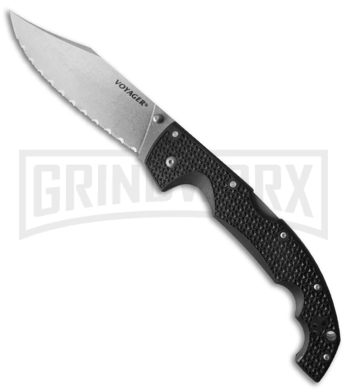 Cold Steel Voyager X Large Folding Knife - Clip Point Stonewash Full Serr 1 Cold Steel Voyager X Large Folding Knife - Clip Point Stonewash Full Serr