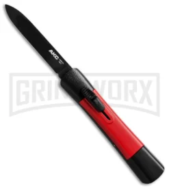 AKC Concord Black/Red OTF Automatic Knife - Flat Grind Black Plain