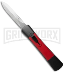 AKC Concord Black/Red OTF Automatic Knife - Dagger Satin Plain