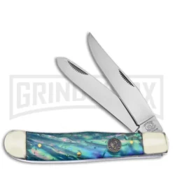 Frost Cutlery Crowing Rooster Trapper Abalone Pocket Knife - Mirror Plain