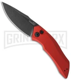 Grindworx Shop 46 Kershaw Launch 1 Red Aluminum Automatic Knife - Blackwash Plain