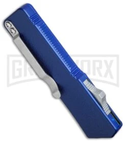 Lightning Blue D/A OTF Automatic Knife - Black Serr -Grindworx Shop lightning blue black serr side cm large