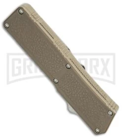 Lightning Tan D/A OTF Automatic Knife - Dagger Plain -Grindworx Shop lightning tan satin dagger plain bottom cm large