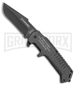 M-Tech USMC Warlord Gray Frame Lock Folding Knife - Black Stonewash Plain