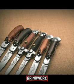 9" Medteh Dark Wood Russian Stiletto Automatic Knife - Satin Plain -Grindworx Shop meditex stiletto leverlock variety dl large