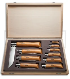 Opinel Carbon Steel Blade Folding Knife Set (Set Of 10) Beechwood
