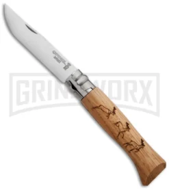 Opinel No. 8 Beech Wood Folding Knife Deer - Stainless Steel Plain