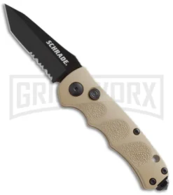 Schrade Mini Extreme Survival Tan Automatic Knife - Tanto Black Serr