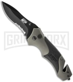 Smith & Wesson M&P SWMP8BS Drop Point Gray Folding Knife - Black Serr
