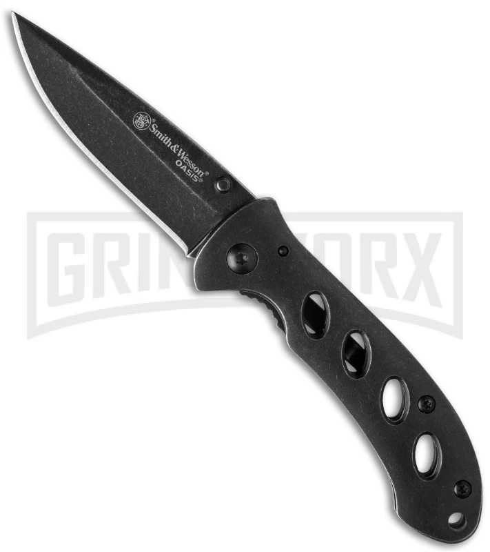 Smith & Wesson Oasis Small Black Folding Knife - Black Plain 1 Smith & Wesson Oasis Small Black Folding Knife - Black Plain