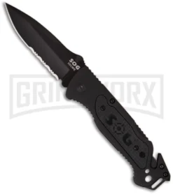 SOG Escape Black Folding Knife - Black Serr