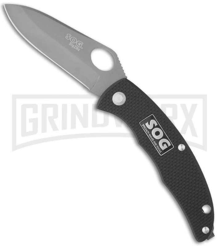 SOG SlipZilla Black Folding Knife - Gray Plain 1 SOG SlipZilla Black Folding Knife - Gray Plain