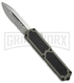 Titan Gray D/A OTF Automatic Knife - Dagger Satin Serr