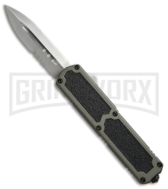 Titan Gray D/A OTF Automatic Knife - Dagger Satin Serr 1 Titan Gray D/A OTF Automatic Knife - Dagger Satin Serr