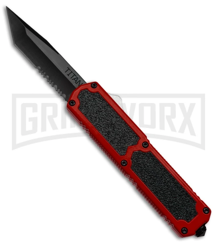 Titan Red D/A OTF Automatic Knife - Tanto Black Serr 1 Titan Red D/A OTF Automatic Knife - Tanto Black Serr